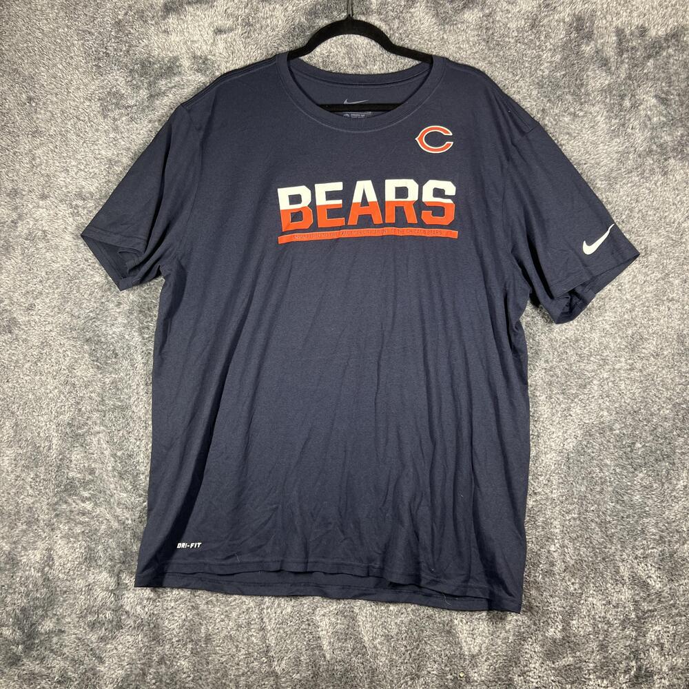 Chicago Bears Shirt Mens 2XL Blue Nike Dri-Fit Moisture Wicking Crew Neck
